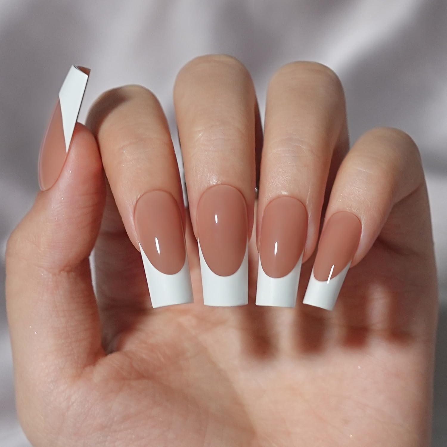 French Gel Nail Tips - Jofay Fashion French Tip Press on Nails, 10-Piece Set 320Pcs Brown Long Square Nail Tips, No Need to File Acrylic Fake Nails for Nail Art DIY & Nail Extension, 16 Sizes-Velvo Beauty