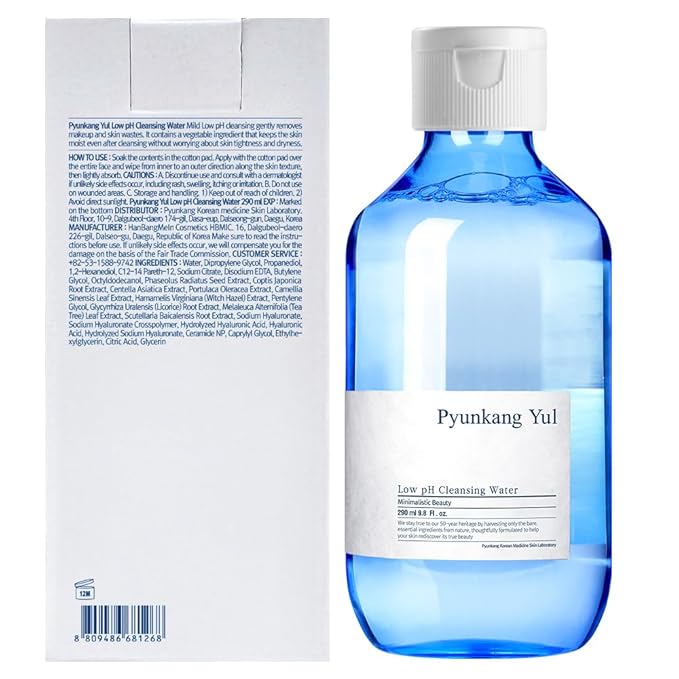 Pyunkang Yul PKY Low pH Cleansing Water Makeup Remover Face Cleanser with Witch Hazel and AHA - Cica, Tea Tree Extract Natural Ingredients Ceramide Micellar Water 9.8 Fl Oz-Velvo Beauty