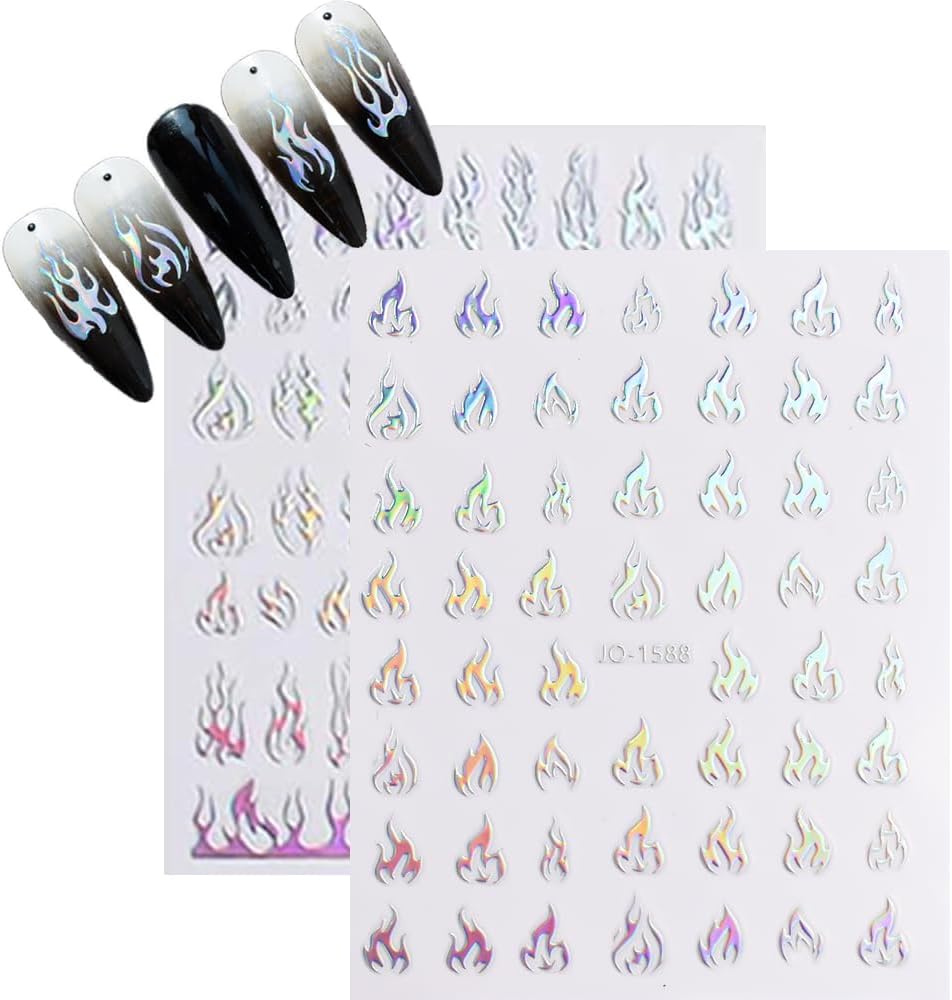10 Sheets Aurora Nail Art Stickers 3D Pegatinas Uñas Holographic Laser Heart Star Moon Flame Nail Decals Self Adhesive Nail Stickers Nail Supplies DIY Nail Design Nail Art Decoration-Velvo Beauty