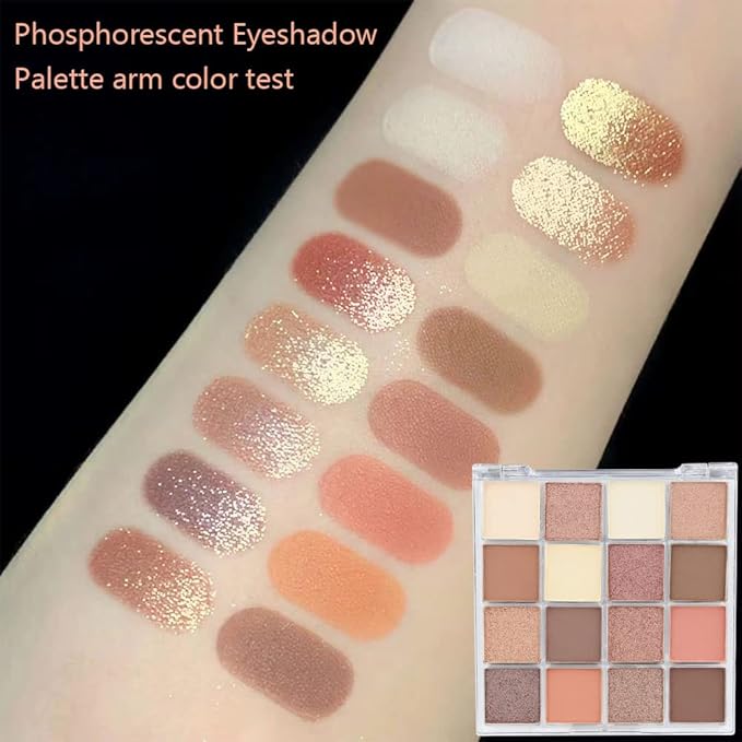 16 Girds Colorful Matte Shimmer Eyeshadow Palette for Eye Makeup,High Pigmented Eye Shadow Primers Powder Palet de sombras de ojos-Glitter Nude#-Velvo Beauty