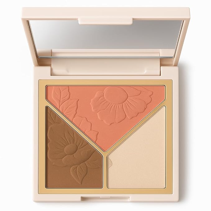 3-in-1 Highlighter Makeup Palette – Contour, Blush & Glow Kit with Matte & Shimmer Finish – Silky Pressed Powder for Face, Cheekbones, Eyes – Long-Lasting, Waterproof, Cool Toned, Travel-Friendly-Velvo Beauty