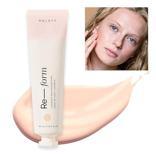 HALEYS Re-form Luminous Skin Foundation, VEGAN + CRUELTY-FREE, Blurs, Conceals, Blendable, Buildable Med-to-Full Coverage, Weightless, Oil-free, All-Day Wear, Hyaluronic Acid, All skin types (1.75)-Velvo Beauty