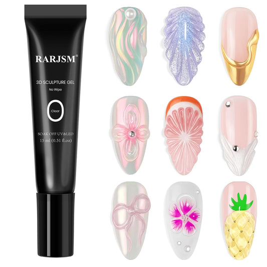 RARJSM 3D Sculpting Gel for Nail Art Designs DIY NailCharms Rhinestone Glue 3D Nail Craving GelPolish Clear Painting Drawing Sculpture Gel UV LED Curing Requires NailDecoration Manicure Design-Velvo Beauty