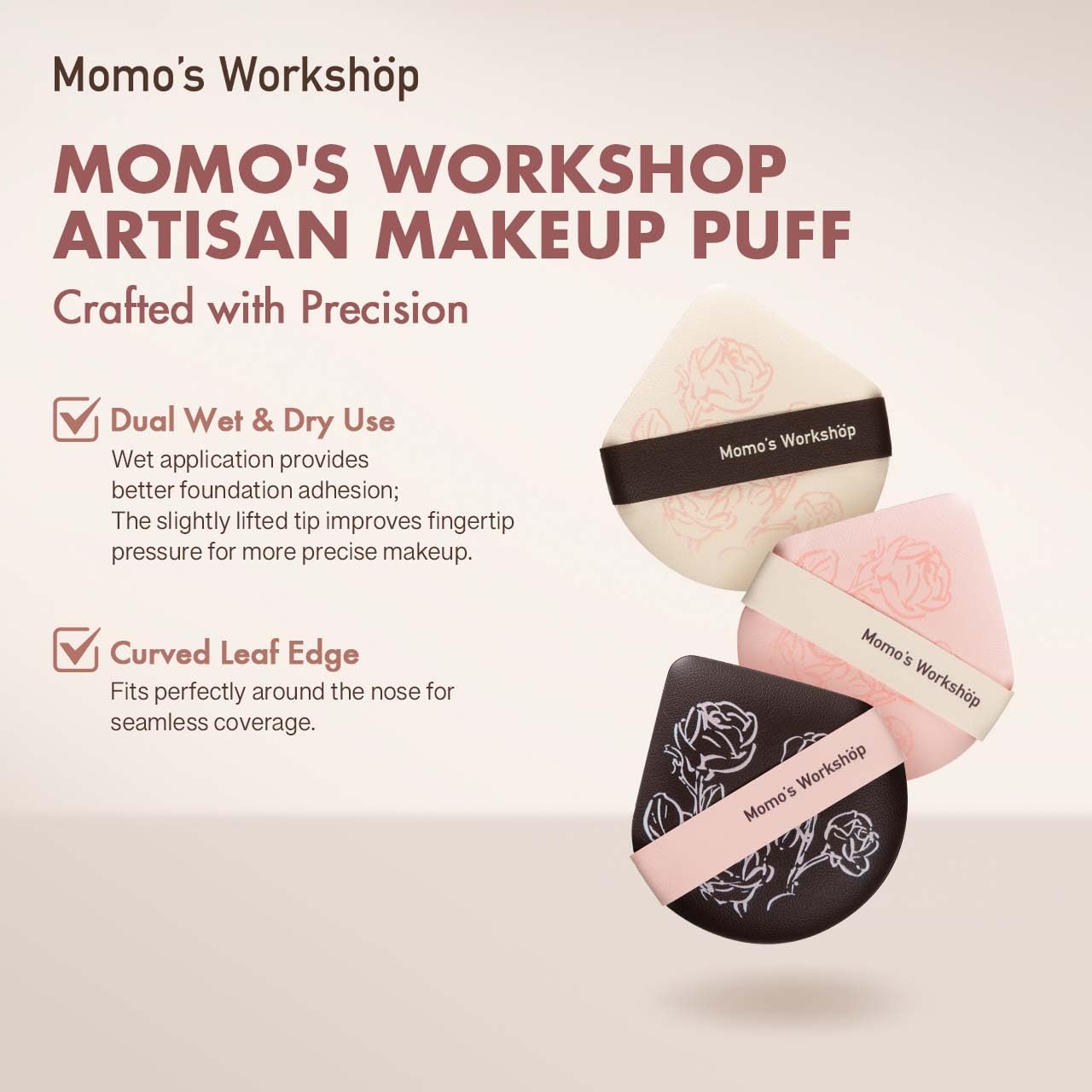 Makeup Sponge Set, Hydropolyurethane Sponges, Dry/Wet Use with Lychee-Pattern PU Leather, Expands 1.3x, for Full/Sheer Coverage Finish,3pcs Beauty Puffs &Storage Case-Velvo Beauty