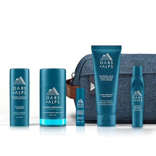Oars + Alps Ultimate Oarsman Skin Care Kit for Men, Includes Face Wash, Eye Roller, Deodorant, Lip Balm, Moisturizer, and Travel Bag, TSA Friendly, 5 Items Total-Velvo Beauty