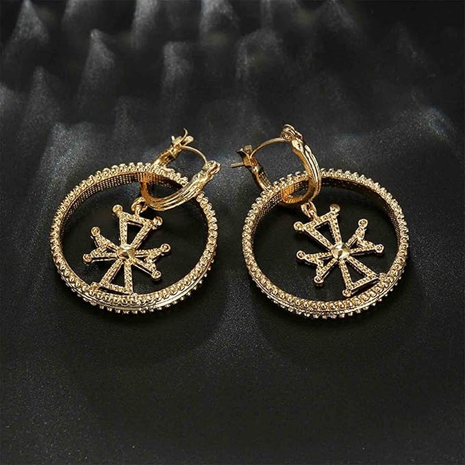 Punk Circle Cross Earrings Gold Circle Drop Dangle Earrings Brass Geometric Earrings Modern Chunky Drops Earrings Jewelry for Women and Girls Gifts-Velvo Beauty