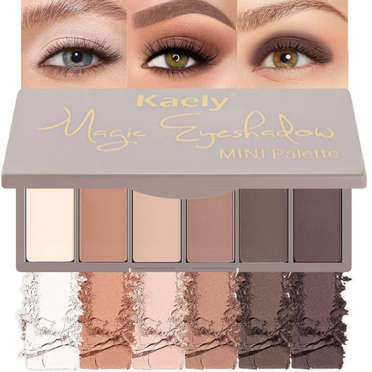 evpct 6 Colors Light Ivory Nude Brown Eyeshadow Palette, Stone Putty Taupe Black Cherry Dark Mauve Natural Matte High Pigment Mini Travel Eye Shadow Palette Makeup for Older Women, Built in Mirror-Velvo Beauty