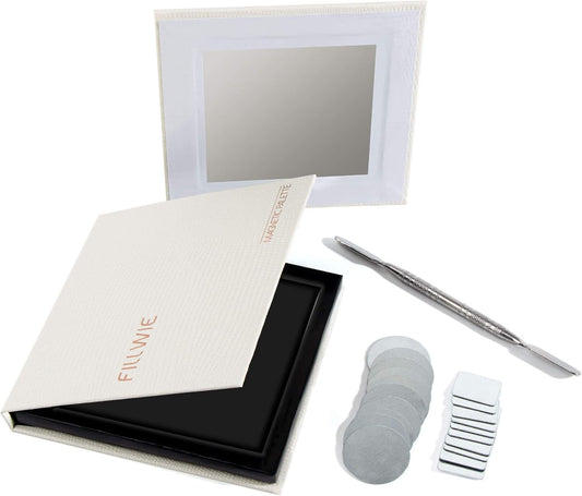 White Magnetic Refillable Makeup Palette with Mirror – Lightweight, Durable, Travel-Ready Case for Eyeshadow, Blush, Lipstick – Includes Spatula & 20 Stickers – Small, Waterproof Paperboard-Velvo Beauty