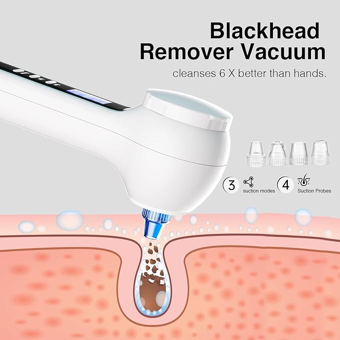 Face Scrubber Exfoliator with LCD Screen,Rechargeable Facial Cleansing Brush IPX7 Waterproof 3 in 1 Blackhead Remover Vacuum for Exfoliating,Massaging and Deep Pore Cleansing-Velvo Beauty