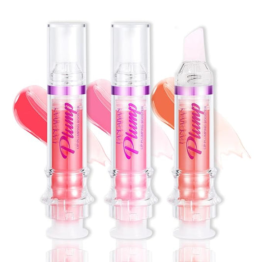 Lip Plumper Gloss 3 Colors Set,Natural Lip Plumping Oil and Lip Care Serum Enhancer for Fuller Booster Balm Moisturizing Hydrating&Reduce Fine Lines Nourishing Non-sticky Lips Mask Makeup-Velvo Beauty