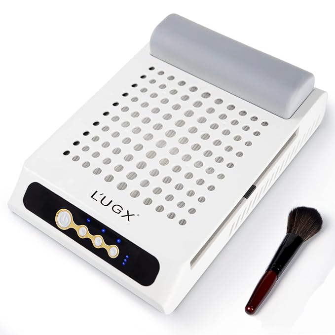 L'UGX Rechargeable Nail Dust Collector with 2 Reusable Filters, Professional 70W Nail Extractor Vacuum Acrylic Nail Dust Cleaner, Perfect for Home Salon Use, Low Noise-Velvo Beauty