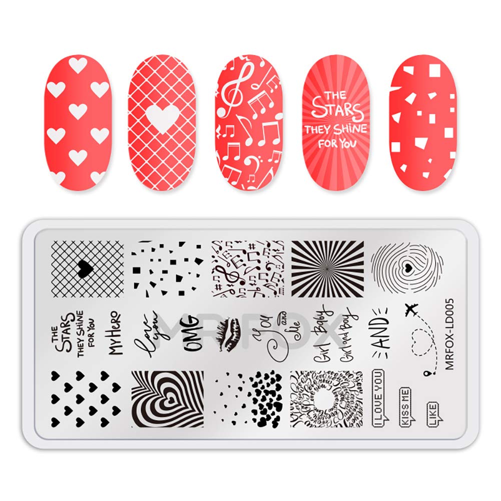 MR.FOX 5 Pcs Nail Print Board Set Valentine's Day Theme Various Hearts Cupid Electrocardiogram Nails Art Stamping Plate-Velvo Beauty