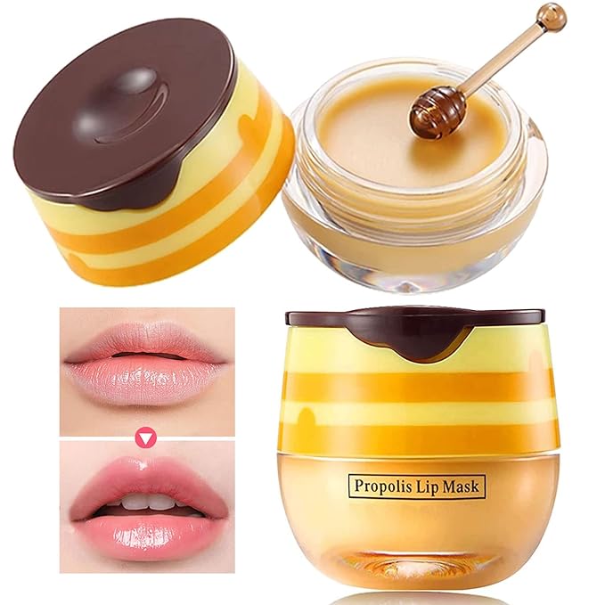 Bee Lip Balm Lip Mask Honey Pot Honey Lip Mask Propolis Moisturizing Lip Balm with Stick - Hydrating Prevention Dry & Cracked Lip Scrubs Exfoliato Lip Wrinkle Skin Care Products(Honey)-Velvo Beauty