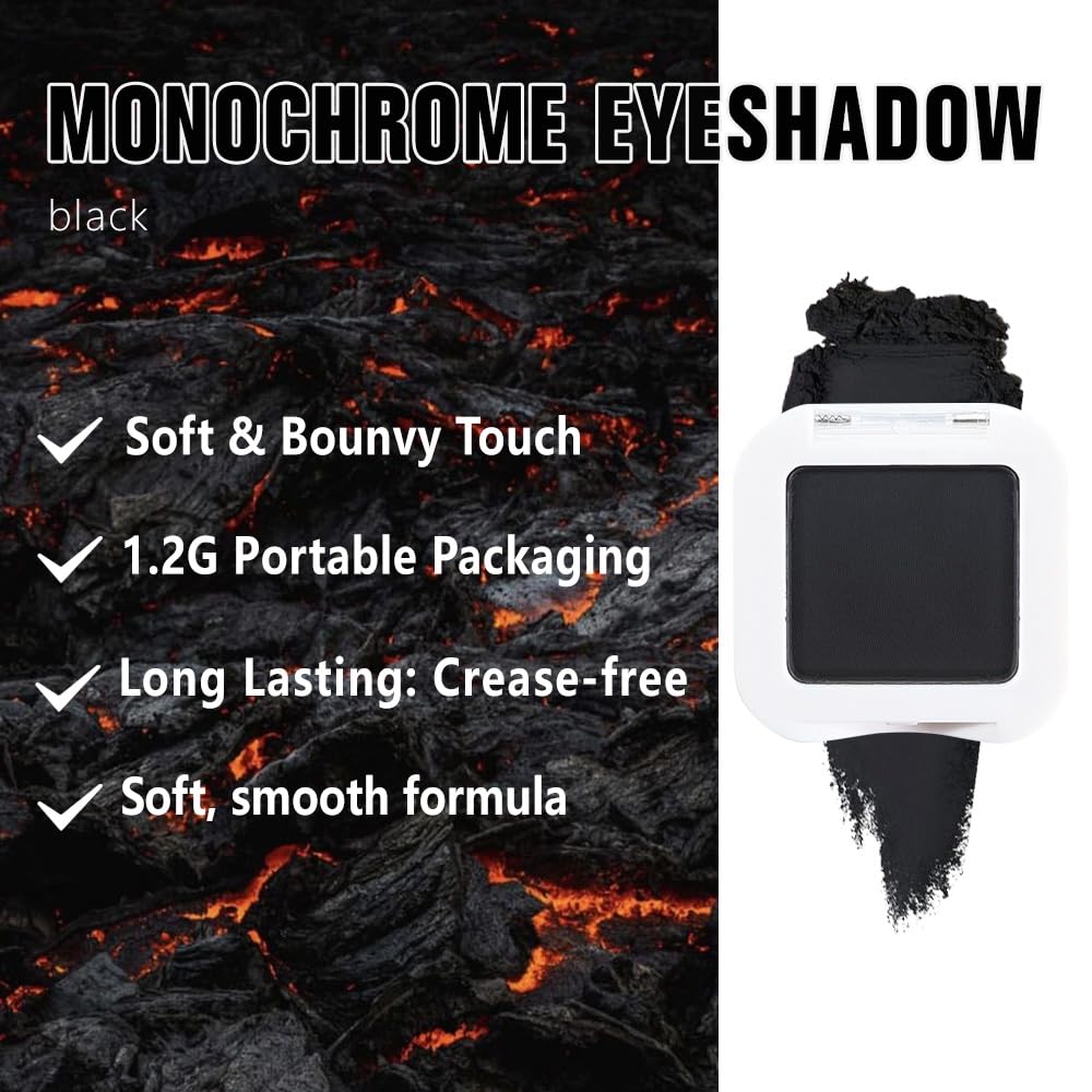 Kaely Pressed Single Eyeshadow Makeup, Black Matte Highly Pigmented Monochrome Eye Shadow Palette, Waterproof Neutral Powder Mini Eyeshadow, sombras para ojos, Lightweight Blendable, 07-Velvo Beauty
