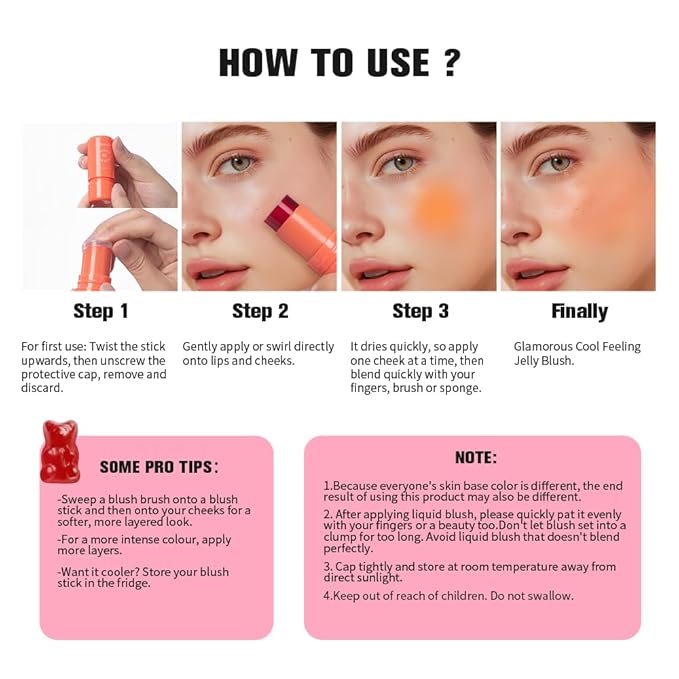 Jelly Cooling Blush Stick, Milk Water Tint, Clear Glossy Long Lasting Sheer Lip & Cheek Stain, Waterproof Light Non-Sticky Buildable Watercolor Finish-Vegan, Cruelty Free (#4 berry, 0.17oz)-Velvo Beauty
