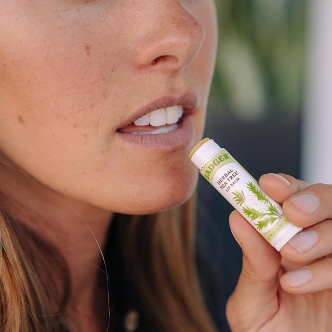 Badger - Herbal Lip Balm, Tea Tree & Lemon, Certified Organic Lip Balm, Fair Trade, Herbal Lip Care, 0.15 oz (4 Pack)-Velvo Beauty