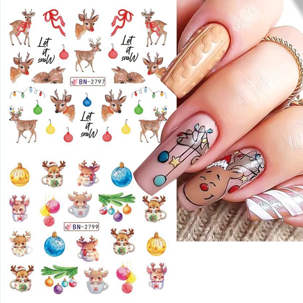 Christmas Nail Art Stickers Decals Snowflake Water Transfer Slider Nail Foils for Christmas Nail Art Supplies Cartoon Santa Claus Elk Gift Polar Bear Winter Design DIY Manicure Tips Stickers for Nails-Velvo Beauty