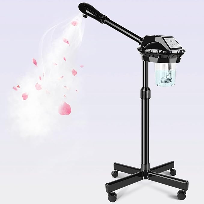 Professional Facial Steamer, Facial Steamer on Wheels, Face Steamer with Time Setting, Stand Face Steamer Adjustable Height for Spa, Salon and at Home use-Velvo Beauty