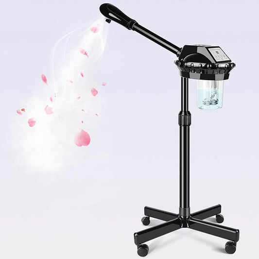 Professional Facial Steamer, Facial Steamer on Wheels, Face Steamer with Time Setting, Stand Face Steamer Adjustable Height for Spa, Salon and at Home use-Velvo Beauty
