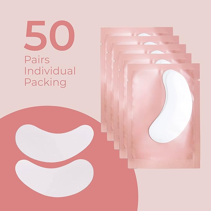 50 Pairs Under Eye Pads, Hydrogel Eye Patches for Eyelash Extension, Lash Gel Pad, Eyelash Extension Gel Patches, DIY False Eyelash Makeup Eye Gel Pad, Fit Most Eye Shape Stick Well-Velvo Beauty