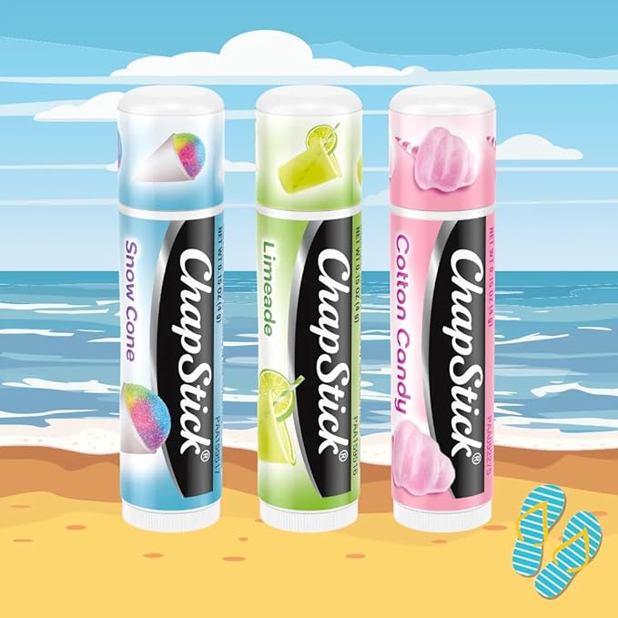 ChapStick Lip Balm, Vacation Getaway Collection (Snow Cone, Limeade, and Cotton Candy) + 2 Cotton Candy, 0.15 Oz Ea (5 Piece Set)-Velvo Beauty