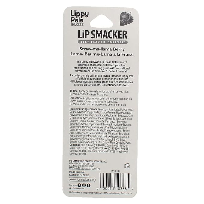 Lip Smacker Lippy Pals Swirls Llama, Flavored Moisturizing & Smoothing Soft Shine Lip Balm, Hydrating & Protecting Fun Tasty Glossy Finish, Cruelty-Free & Vegan - Straw-Ma-Llama Berry-Velvo Beauty