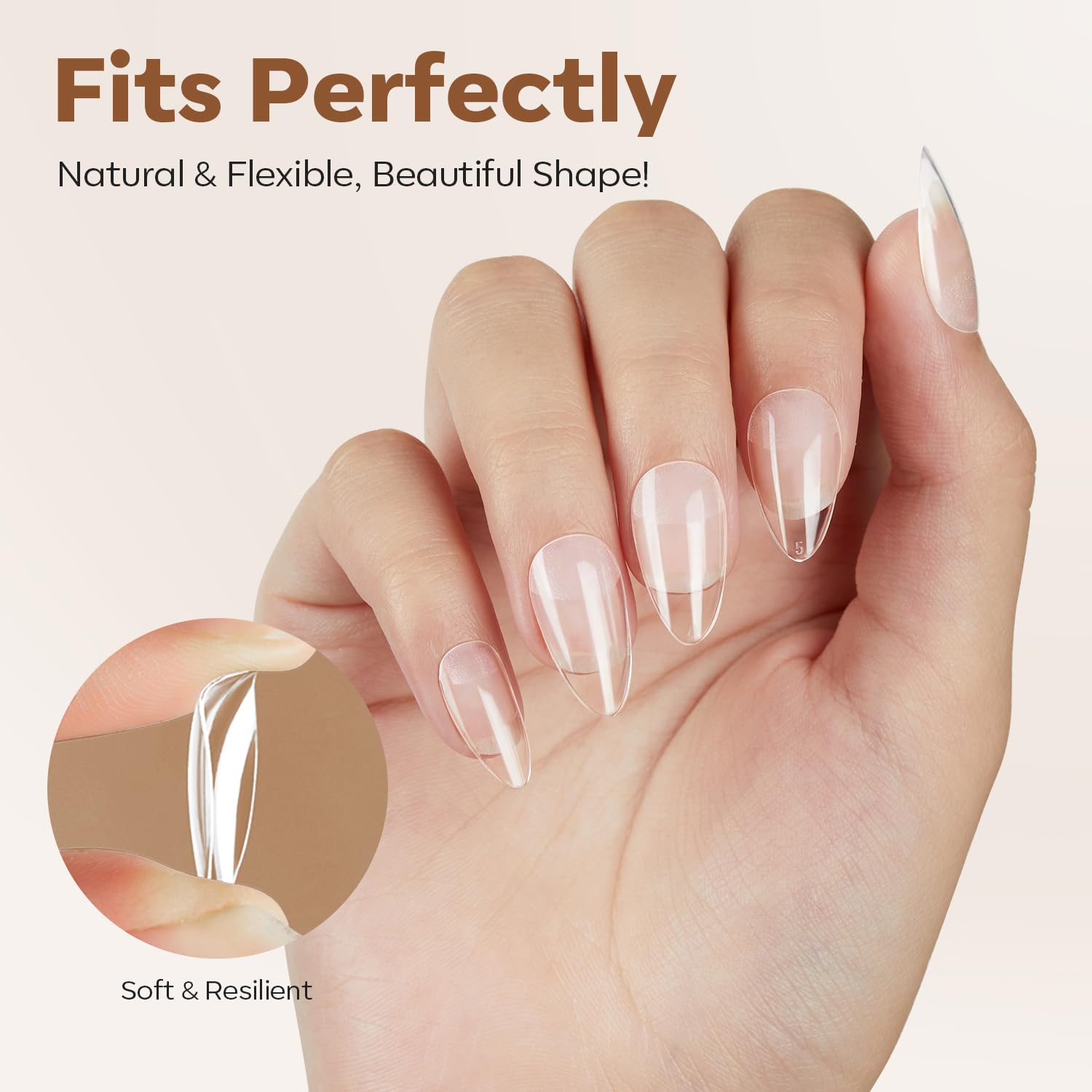 modelones Short Almond Nail Tips, Pre-shaped Soft Gel Tips Fake Nails False Acrylic Clear Full Cover Press on Extension Kit Gel Manicure DIY at Home 216PCS 12Sizes-Velvo Beauty