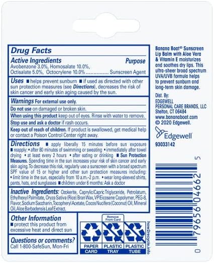 Banana Boat Aloe Vera with Vitamin E Sunscreen Lip Balm, SPF 45, 0.15 Ounces each (Value Pack of 3)-Velvo Beauty