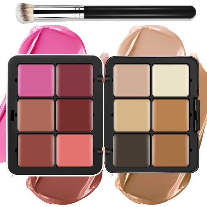 12 Colors Cream [Blush Contour Concealer] Makeup Palette for Cheeks - All in One Makeup Palette Kit with Brush, Natural Matte Long Wearing, Waterproof Blendable Face Make Up Pallete (#02)-Velvo Beauty