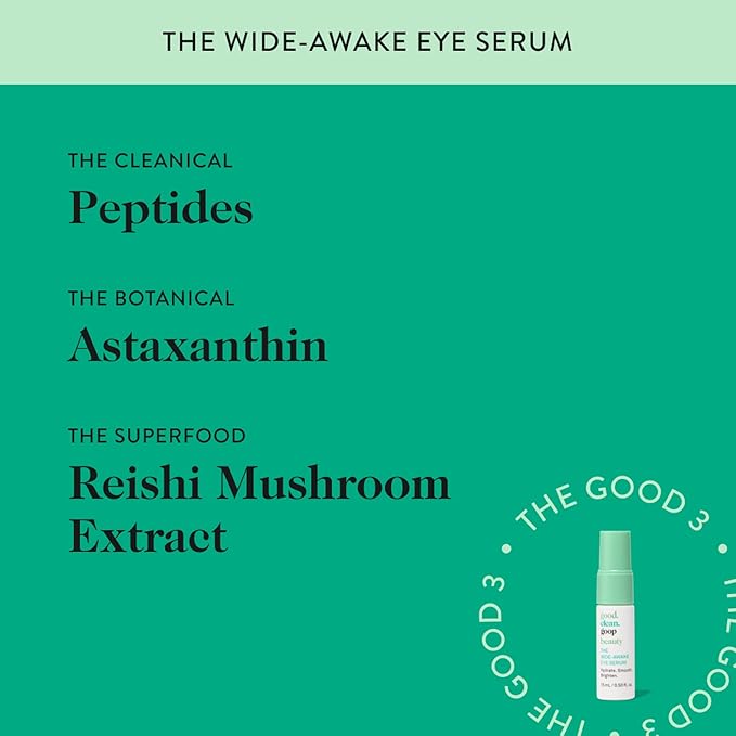good.clean.goop beauty The Wide-Awake Eye Serum | Gel Serum to Reduce Fine Lines | Peptides, Astaxanthin & Reishi Mushroom Extract | Caffeine Eye Serum for Puffy Eyes & Dark Circles | Vegan | 0.5 oz-Velvo Beauty