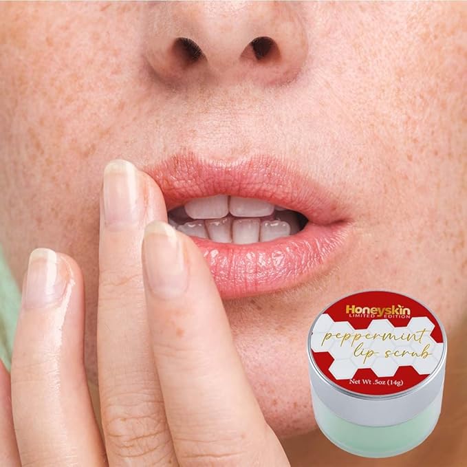 Lip Exfoliator Scrub and Lip Treatment - Gentle Lip Repair for Dry Cracked Lips and Lip Scrubs Exfoliator and Moisturizer - All Naturals Lip Brightening for Dark Lips (Peppermint)-Velvo Beauty