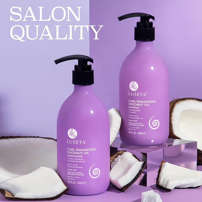 Luseta Curly Hair Shampoo & Conditioner Set with Coconut Oil, Unlimited Bounce and Definition for wavy and Coily hair, Reduce Frizz and Repair Dry Hair, for All Curl Types Sulfate Free 16.9Fl oz × 2-Velvo Beauty