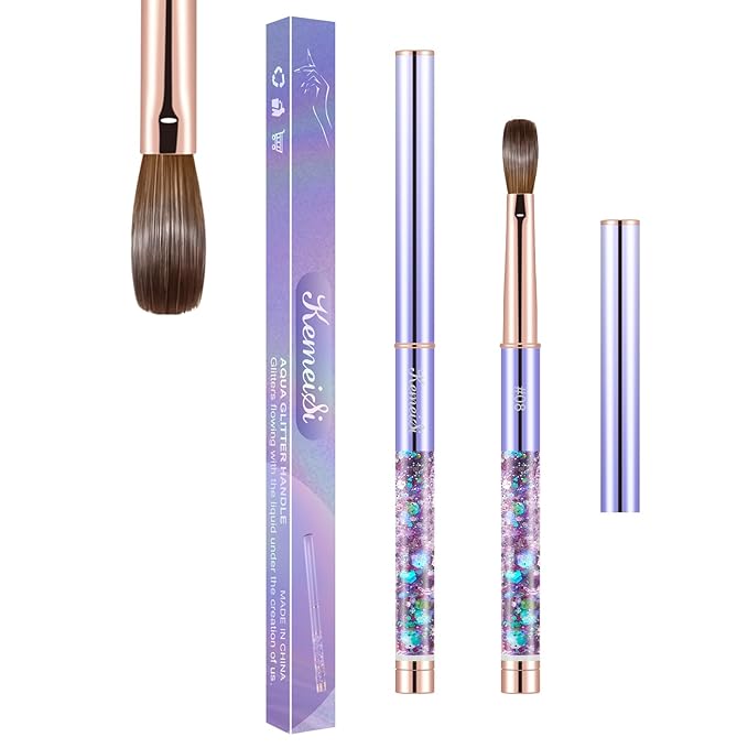 Acrylic Nail Brush Size #08, KEMEISI 100% Pure Kolinsky Nail Art Brushes Sturdy Handle Oval Shaped Acrylic Powder Nail Design Tools for Professional Manicure DIY Home Salon (Purple)-Velvo Beauty