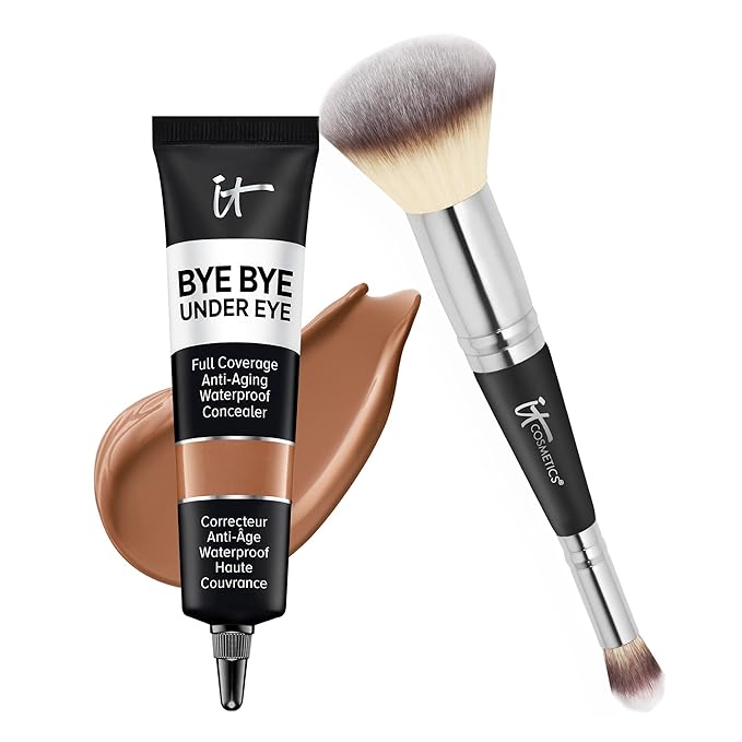 IT Cosmetics Makeup Set - Includes Supersize Bye Bye Under Eye Concealer (42.5 Deep) + Heavenly Luxe Complexion Perfection Concealer Brush (1 fl oz) - with Collagen, Hyaluronic Acid & Antioxidants-Velvo Beauty