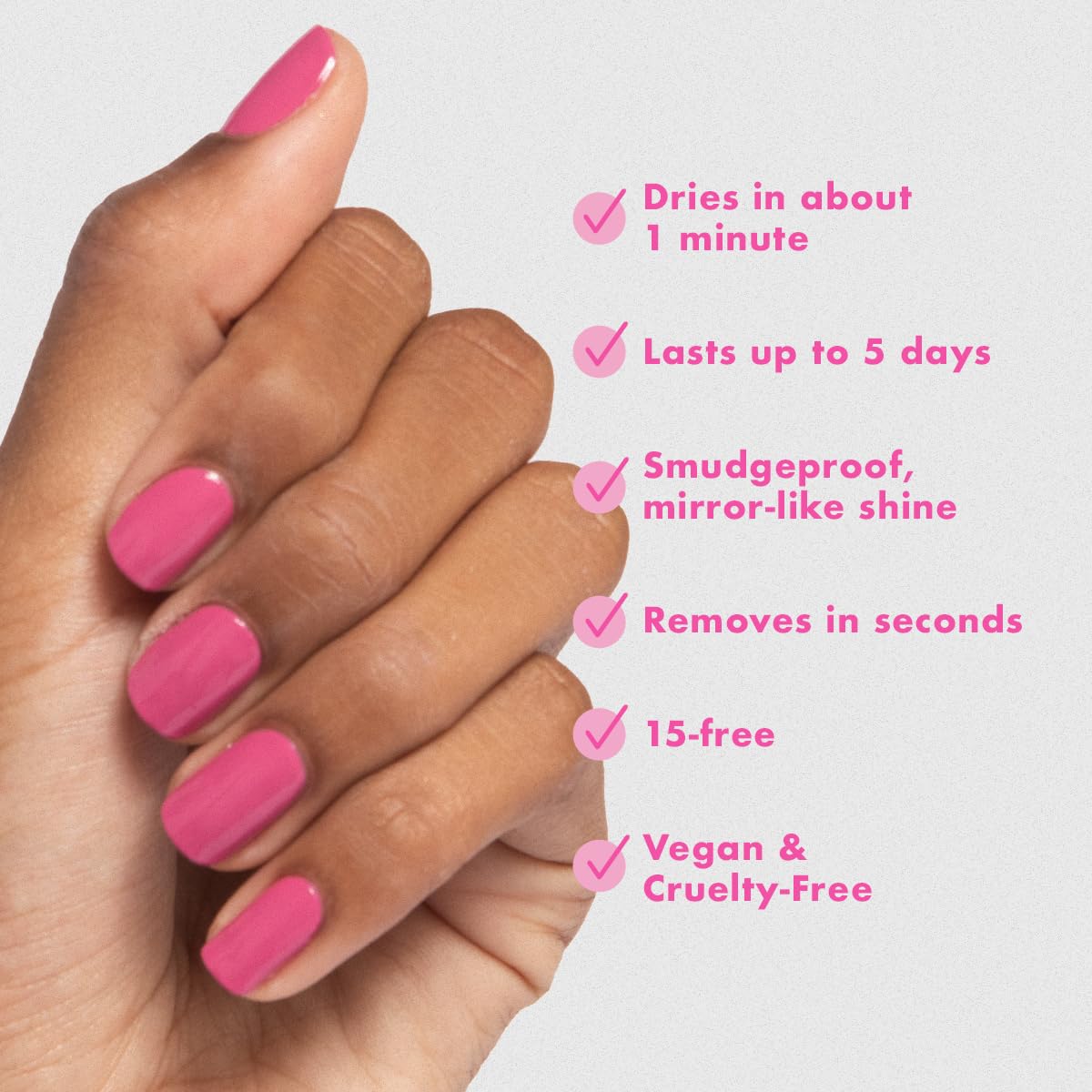 Olive & June Quick Dry Nail Polish | Instant Fast-Drying, Smudgeproof Color | 15-free, Vegan, Cruelty-Free Formula | Lasts up to 5 Days | Salon-Quality Manicure, Pedicure at Home | Prom Magenta Pink-Velvo Beauty