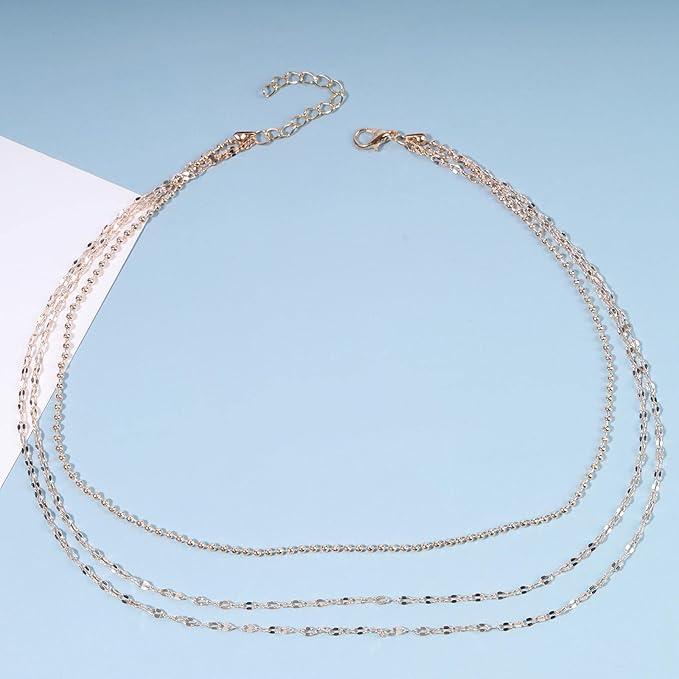 Boho Layered Necklace Choker Gold Lace Chain Necklace Shimmer Shinny Necklace Vintage Multilayer Beaded Necklace Jewelry for Women and Girls-Velvo Beauty