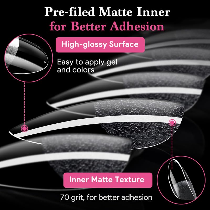 Medium Round False Nail Tips, 15 Sizes 510 PCS Clear Soft Press On Fake Nail Pre-shaped Half Matte Full Cover Gel Nail Tips Extensions Strong Thick Long Lasting for DIY Beginners & Salon Manicure-Velvo Beauty