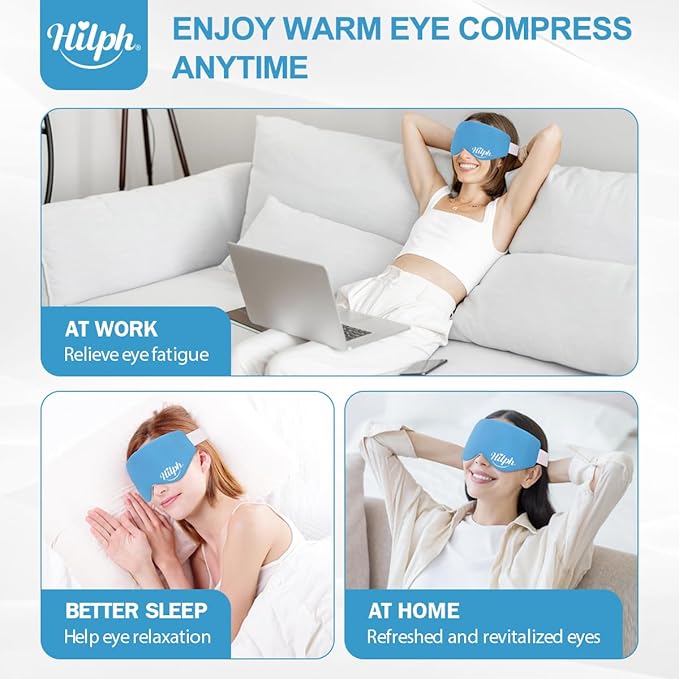 Hilph Microwave Warm Eye Mask for Dry Eyes, Heated Eye Mask Moist Heat Warm Eye Compress for Blepharitis, Styes, Tired Itchy Eyes, Eye Strain, Fatigue Eye Treatment (Blue)-Velvo Beauty