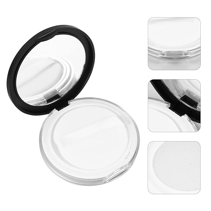 Loose Container 2pcs Loose Containers with Elasticated Net Sifter, Mirror and Puff 5g Loose Compact Case Case for DIY Makeup and Travel ( Black ) Travel Container-Velvo Beauty