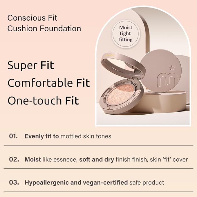 MOONSHOT KOREA Conscious Fit Cushion Foundation Flawless Coverage,Glass skin,Long-Lasting, Lightweight, Buildable Coverage,k-beauty (15N Cosmic Cream, [refill] Conscious Fit Cushion)-Velvo Beauty
