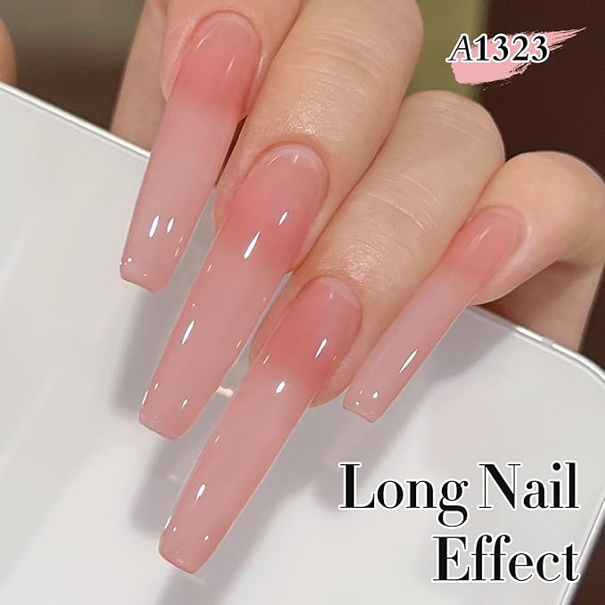 Double Rhythm Translucent Gel Polish Sheer Neutral Natural Light Milky Same Color Same Bottle 15ML Jelly Nail Polish Nail Art DIY at Home (Pink Clear-A1323)-Velvo Beauty