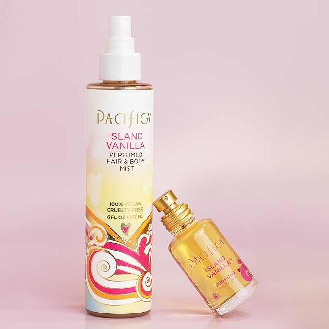 Pacifica Island Vanilla Spray Perfume & Hair and Body Mist Set – Tahitian Vanilla Clean Fragrance Duo, Essential Oil Blend, Alcohol-Free Hair/Body Mist Clean Beauty 100% Vegan & Cruelty-Free-Velvo Beauty