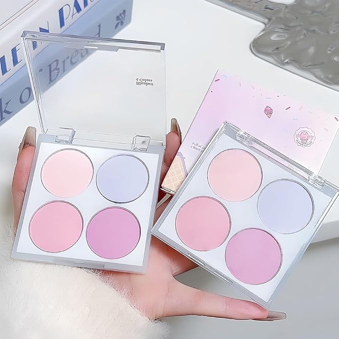 Face Blushes Quads, Matte Blush Makeup Palette, Light Pink Lavender Dark Pink and Mauve Cream Blushes Palette, Makeup for Older Women, Natural Pigmented Paleta de rubor 4 colores-Velvo Beauty