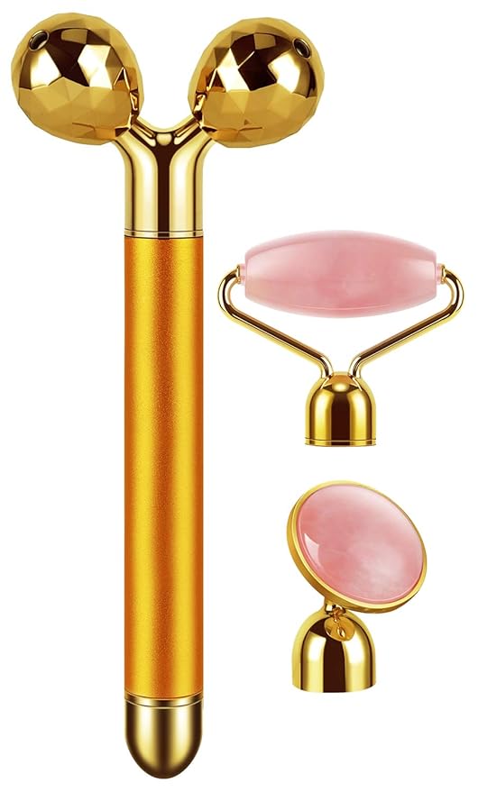 3-IN-1 Electric Jade Roller 3D Roller Facial Roller & Face Massager,Gold-Velvo Beauty