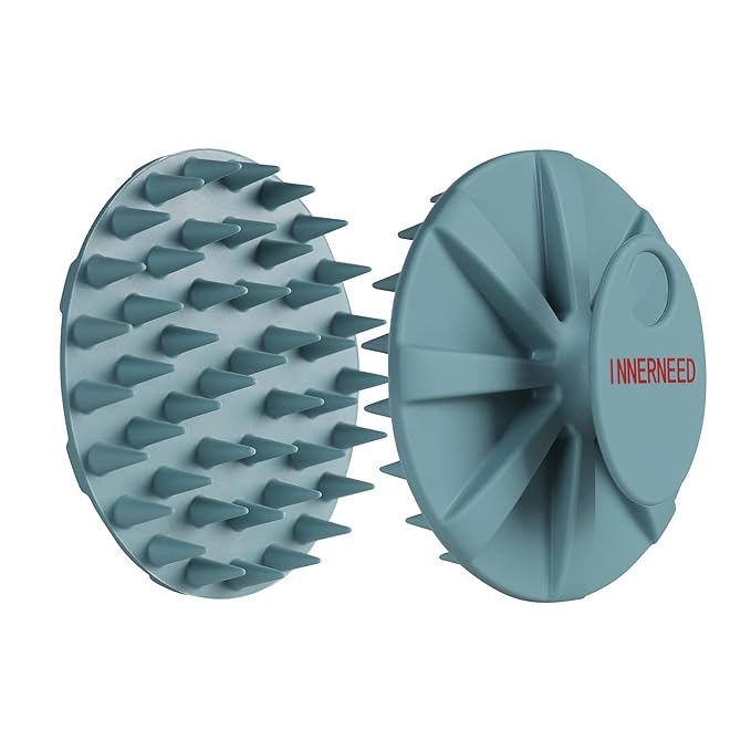 INNERNEED Scalp Massager Shampoo Brush, Wet & Dry Manual Scalp Care Head Scrubber Hair Washing, Soft Silicone Bristles, for Hair Growth, Dandruff Removal (Dark Green)-Velvo Beauty