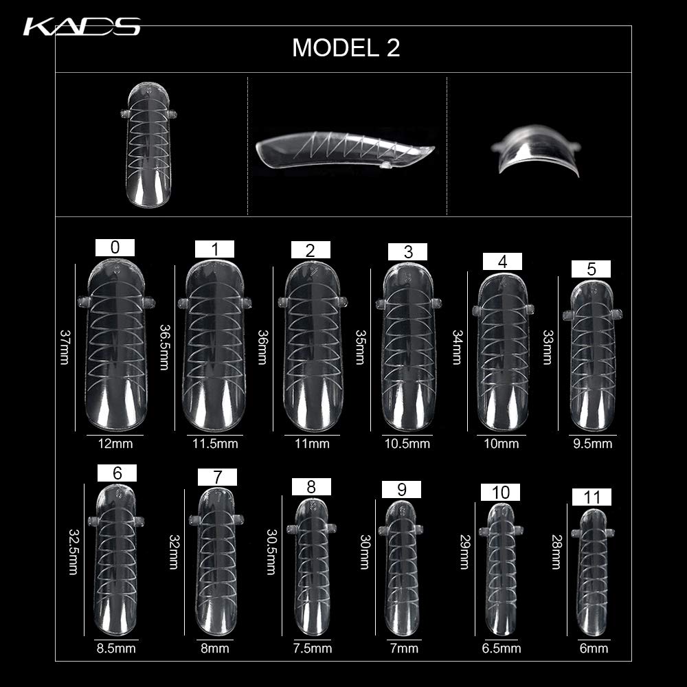 KADS 120PCS Clear Full Cover Dual Nail System Form UV Gel Acrylic Nail Art Mold Artificial Nail Tips with Scale for Extension (MODEL 2)-Velvo Beauty