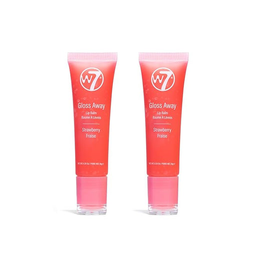 W7 Gloss Away Lip Balm - 2 Piece Set - Nourishing Lip Balm Formula With Shea Butter - Strawberry-Velvo Beauty