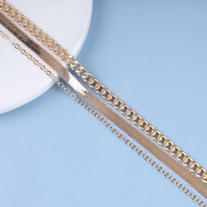 Vintage Layered Turquoise Necklace Turquoise Pendant Necklace Blue Stone Bead Choker Necklace Gold Snake Herringbone Chain Necklace Jewelry for Women-Velvo Beauty