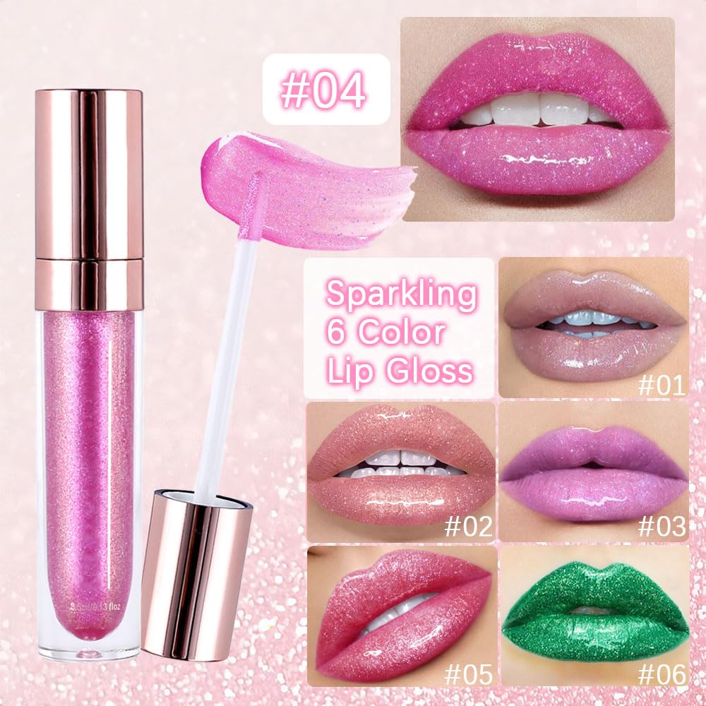 evpct 1Pcs Pink Pearlescent Chameleon Shimmer Glitter Lipstick Lip Gloss, Long Lasting Waterproof Glitter Metallic Sparkly Glossy Lip Gloss Tint Liquid Lipsticks Set Lip Stain Makeup for Women-Velvo Beauty