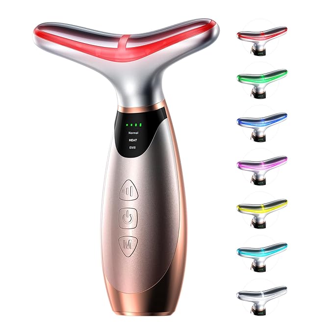 Facial Massager, 7 Colors Red Light Therapy for Face and Neck, Face Lift Device with 113°F Heating Vibration for Multi Skin Care-Velvo Beauty